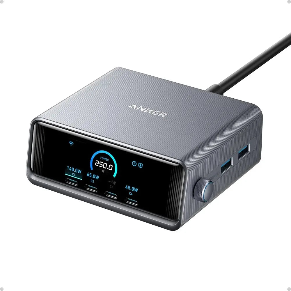6-Port GaN USB-C Charging Station with Smart Dial