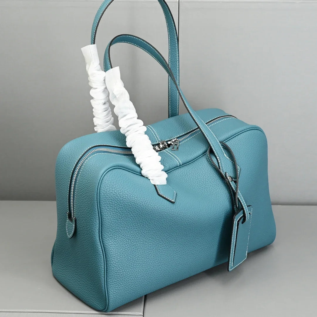 Stylish Travel & Work Bag Blue 29cm Leather Bowling Bag