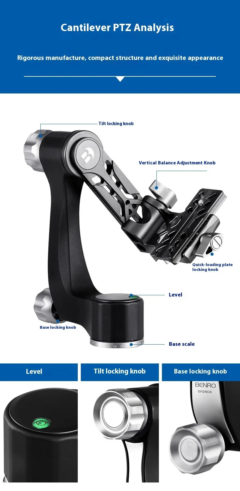 Professional Aluminum Gimbal Head for Heavy Telephoto Lenses