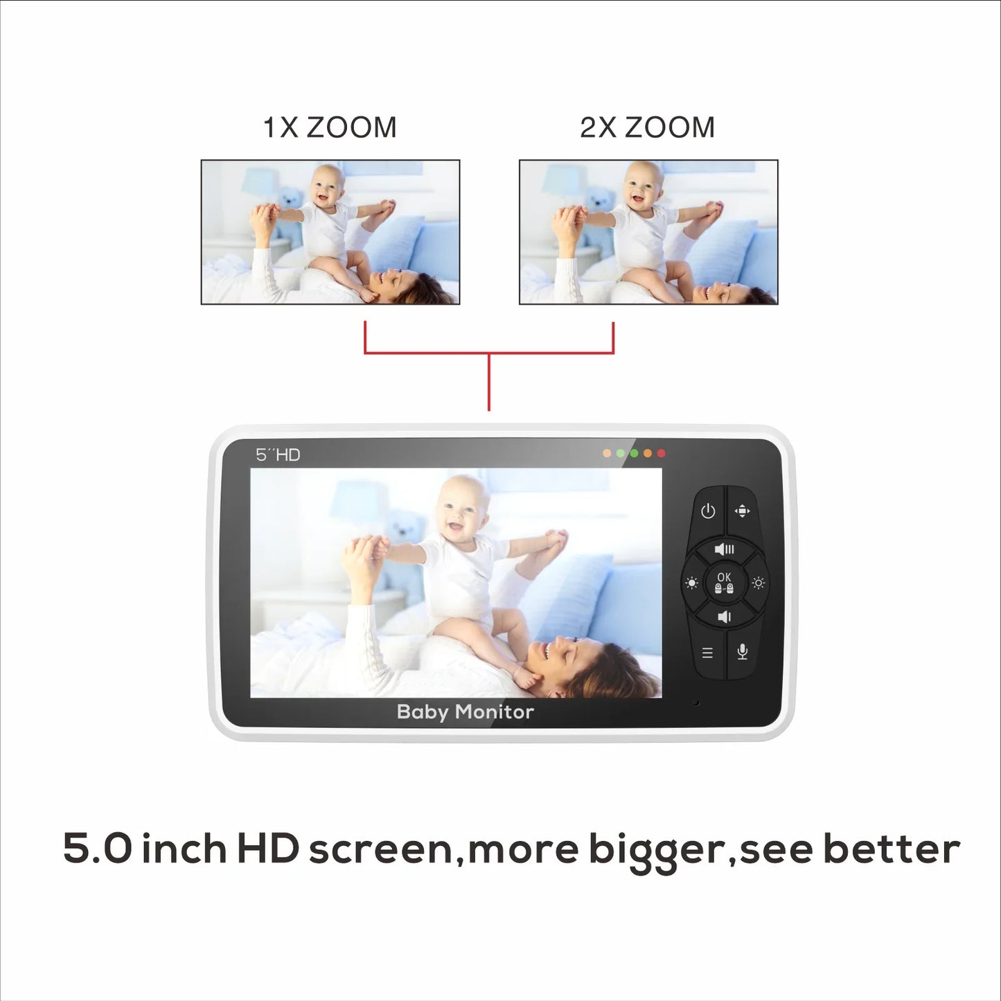 Portable 5" Baby Monitor 4X Zoom Night Vision