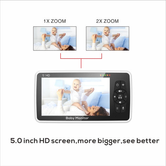 Portable 5" Baby Monitor 4X Zoom Night Vision