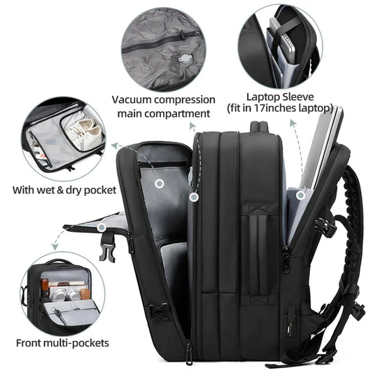 Compression Travel Laptop Backpack 17 Inch Large Capacity
