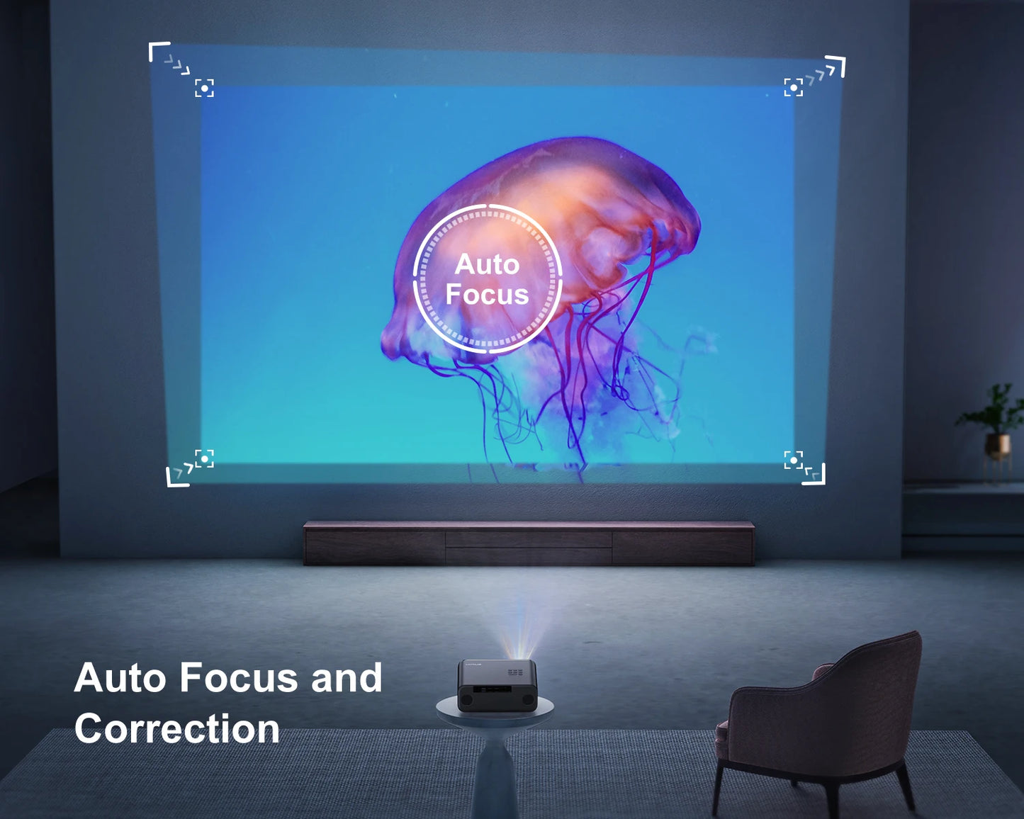 4K Support 1080p WiFi Bluetooth Projector with Auto Focus