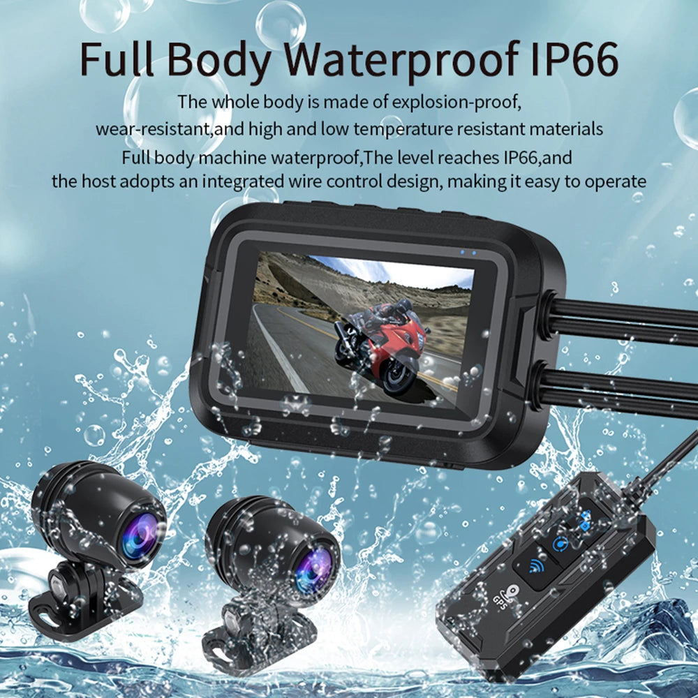 Front and Rear Motorcycle DVR Recorder with WiFi