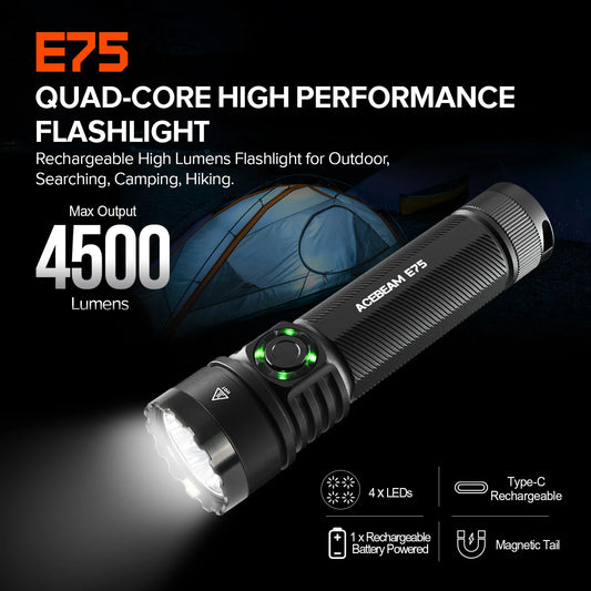 Quad Core LED Flashlight 4500LM USB-C Titanium