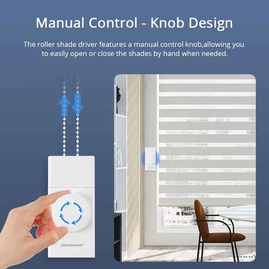 Zigbee Smart Rechargeable Roller Shade Driver with Knob Control