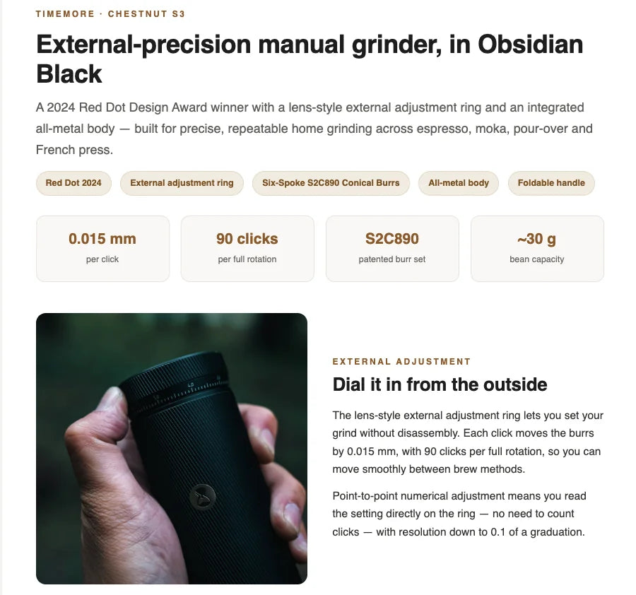 Manual Espresso Coffee Grinder Precision External Adjustment