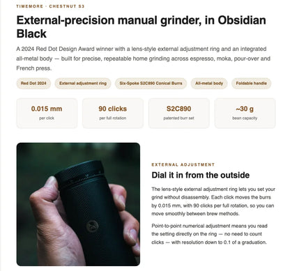 Manual Espresso Coffee Grinder Precision External Adjustment