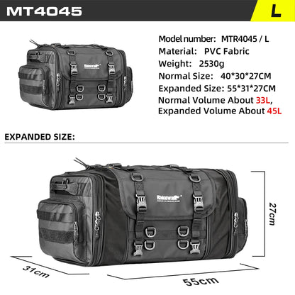 Waterproof 33–45L Expandable Motorcycle Tail Bag