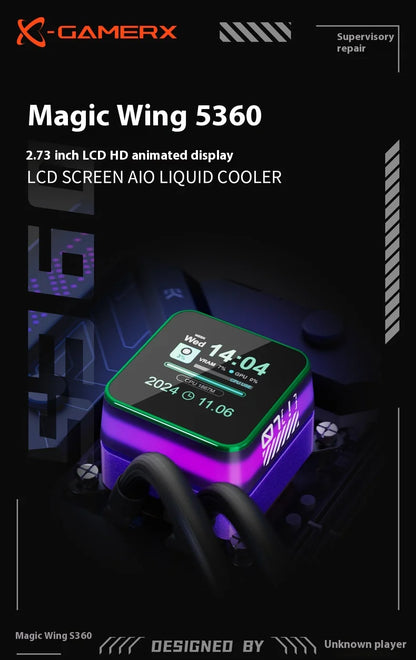 Black 360mm CPU Liquid Cooler with LCD Screen