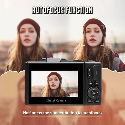 Portable 64MP 4K Vlogging Camera with Flash and 3" Flip Display