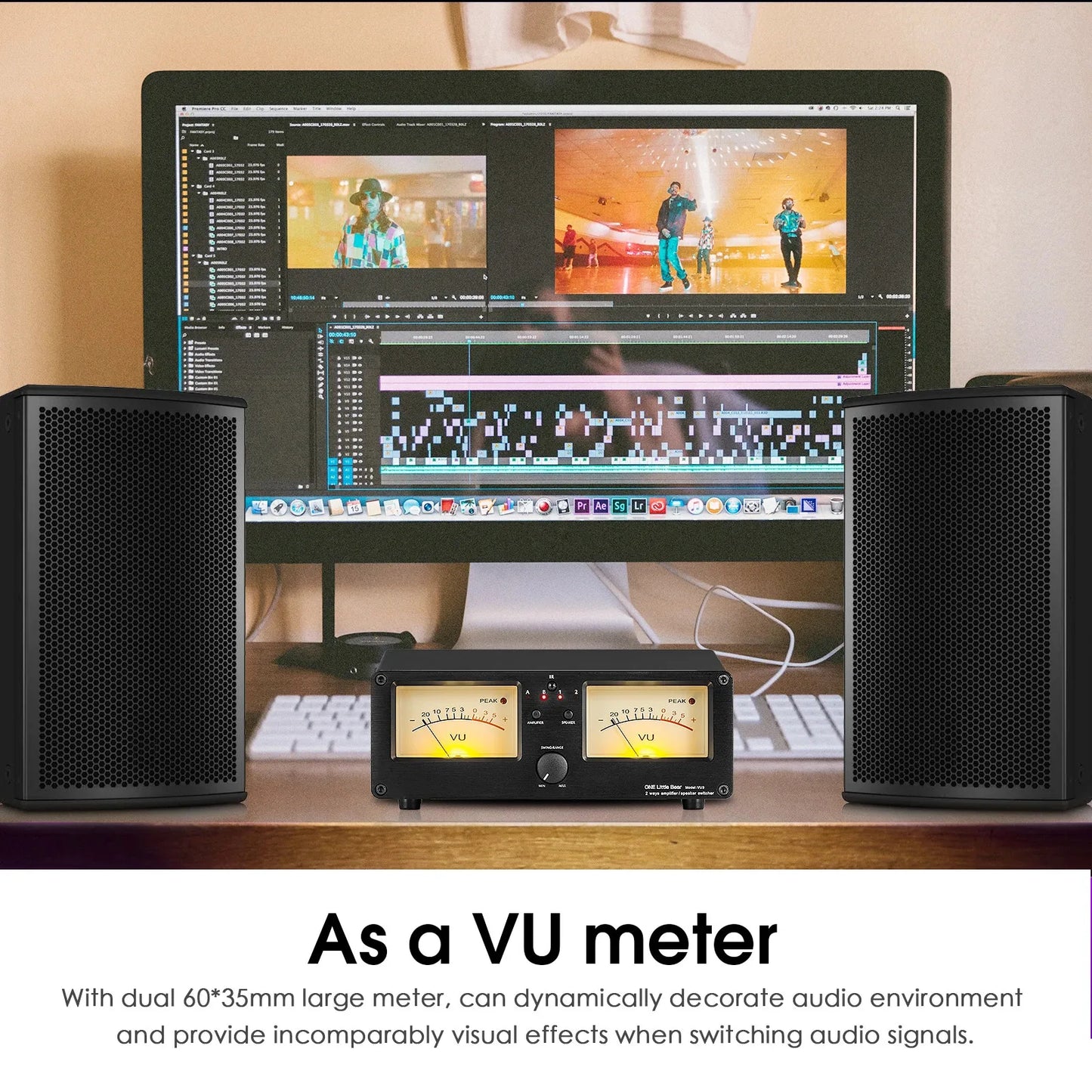 2 Way Audio Selector with VU Meter Display and Remote Control