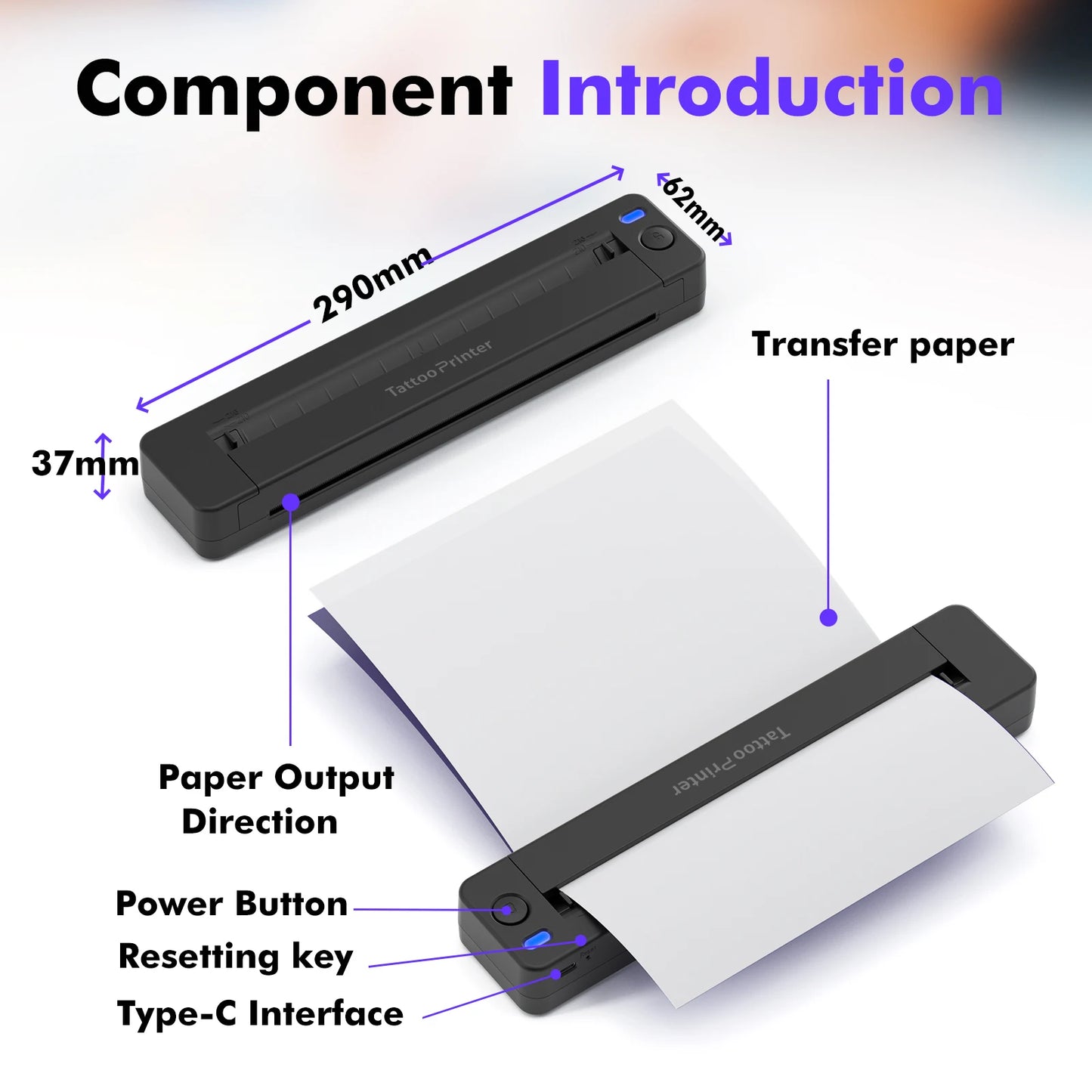 Compact A4 Tattoo Machine and Document Printer with 50 Sheets