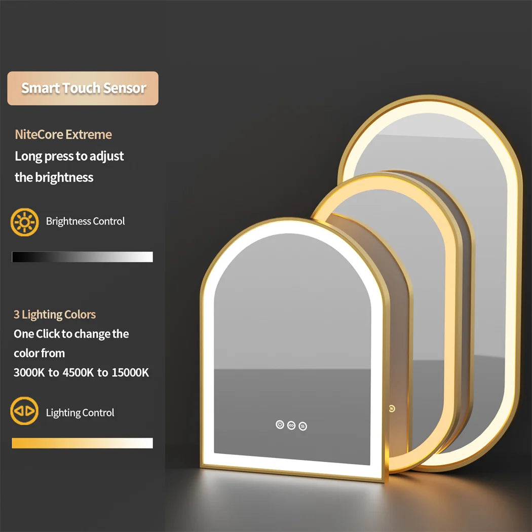 100x50cm Gold Frame Oval Mirror with LED & Demister