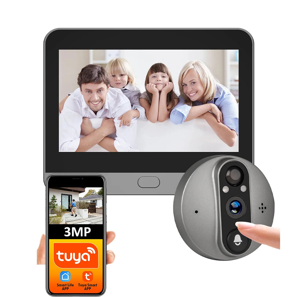 Smart 1080P WiFi Peephole Door Camera 128GB Alexa