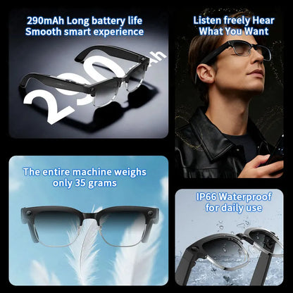 Rechargeable AI Smart Glasses 8MP Camera IP66 Bluetooth