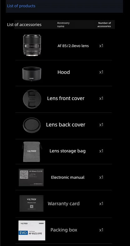 85mm F2.0 Full Frame Autofocus Lens for Sony E-Mount
