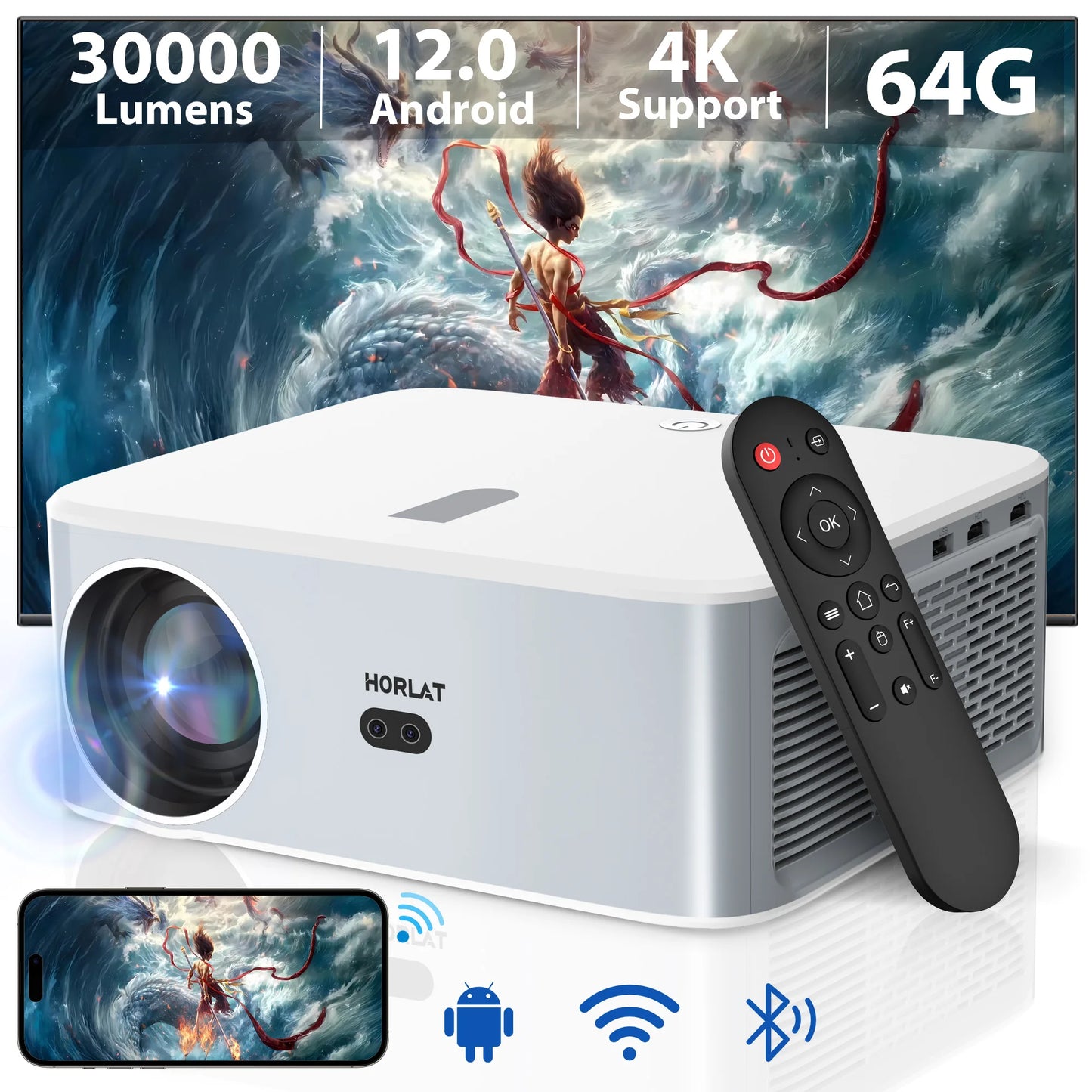 Portable 4K 1080p Outdoor Projector with WiFi & Android 12