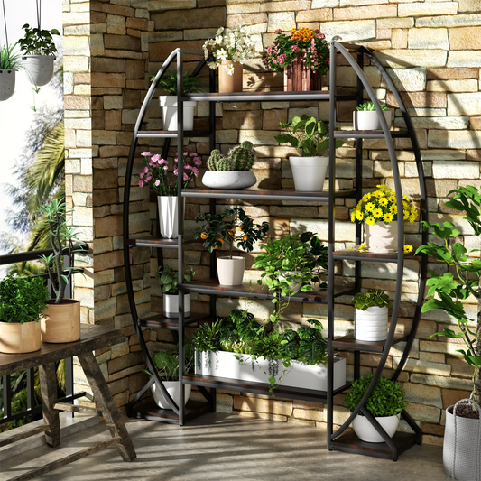 Industrial Half-Moon Flower Rack Multi-Tier Display Shelf