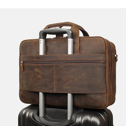 Coffee Leather Business Laptop Bag 17" with Shoulder Strap