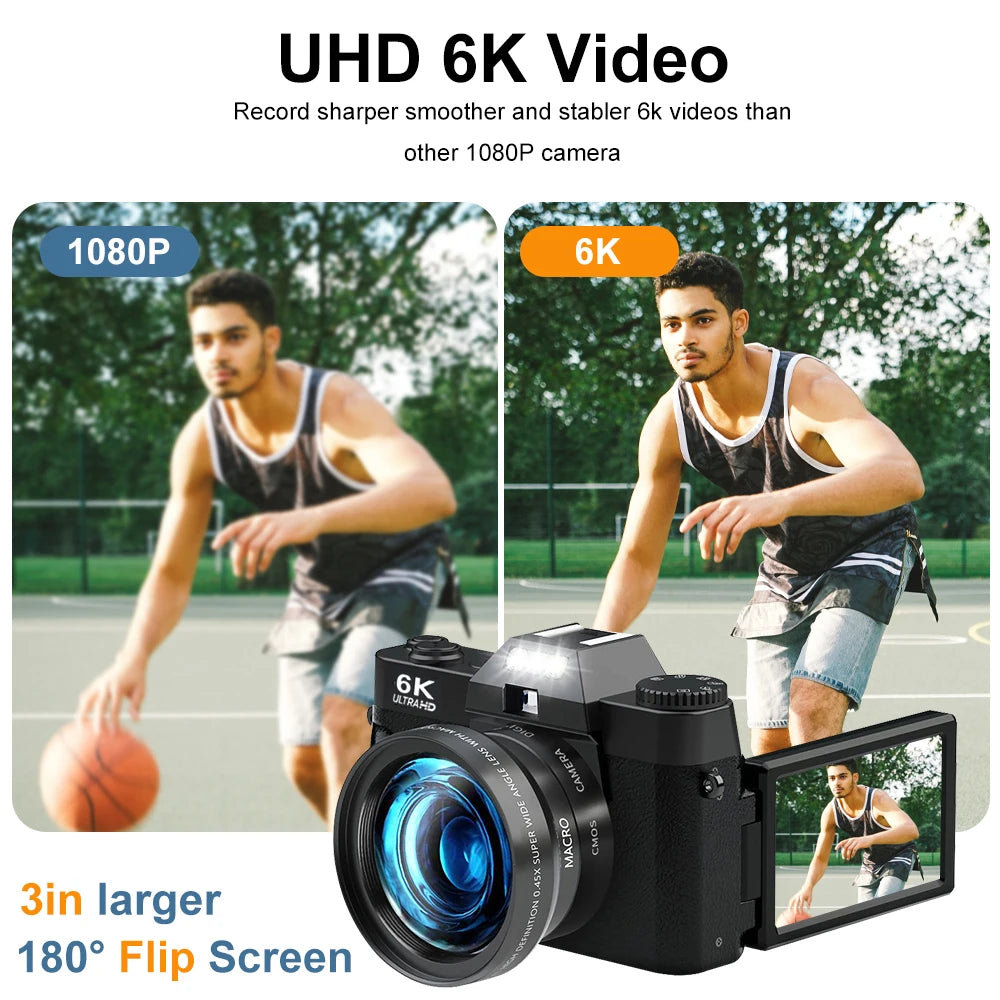 6K Compact Digital Camera with 64GB and Dual Lens