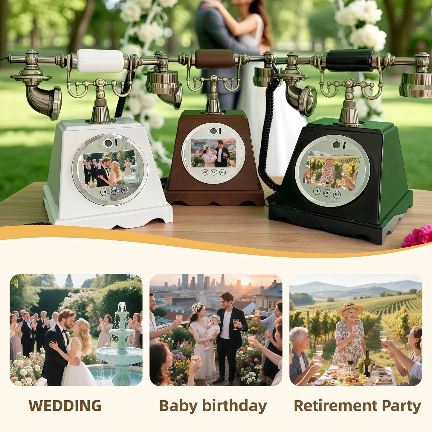 White Wedding Guestbook Phone Audio Video Recording
