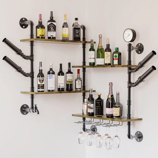 Pipe Bar Liquor Shelf with Wine Glass Holder