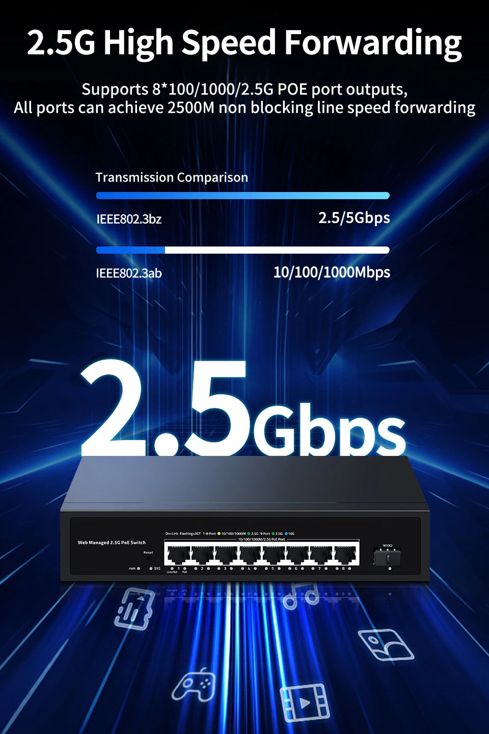 8 Port 2.5G PoE Managed Switch with 10G SFP+