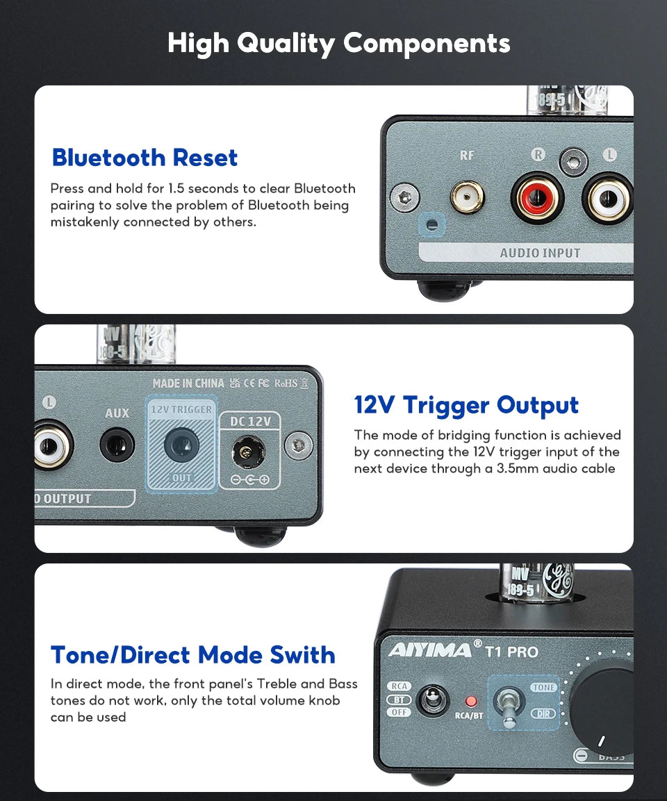 Tube Preamp Vacuum Amplifier with Bluetooth 5.1 & Tone Control
