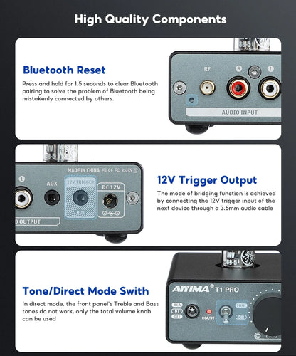 Tube Preamp Vacuum Amplifier with Bluetooth 5.1 & Tone Control