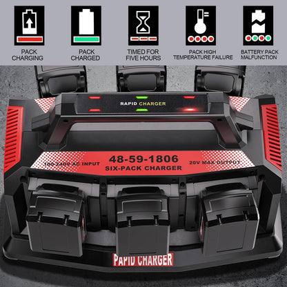 Simultaneous 6-Slot Quick Charger for Milwaukee M18 Batteries
