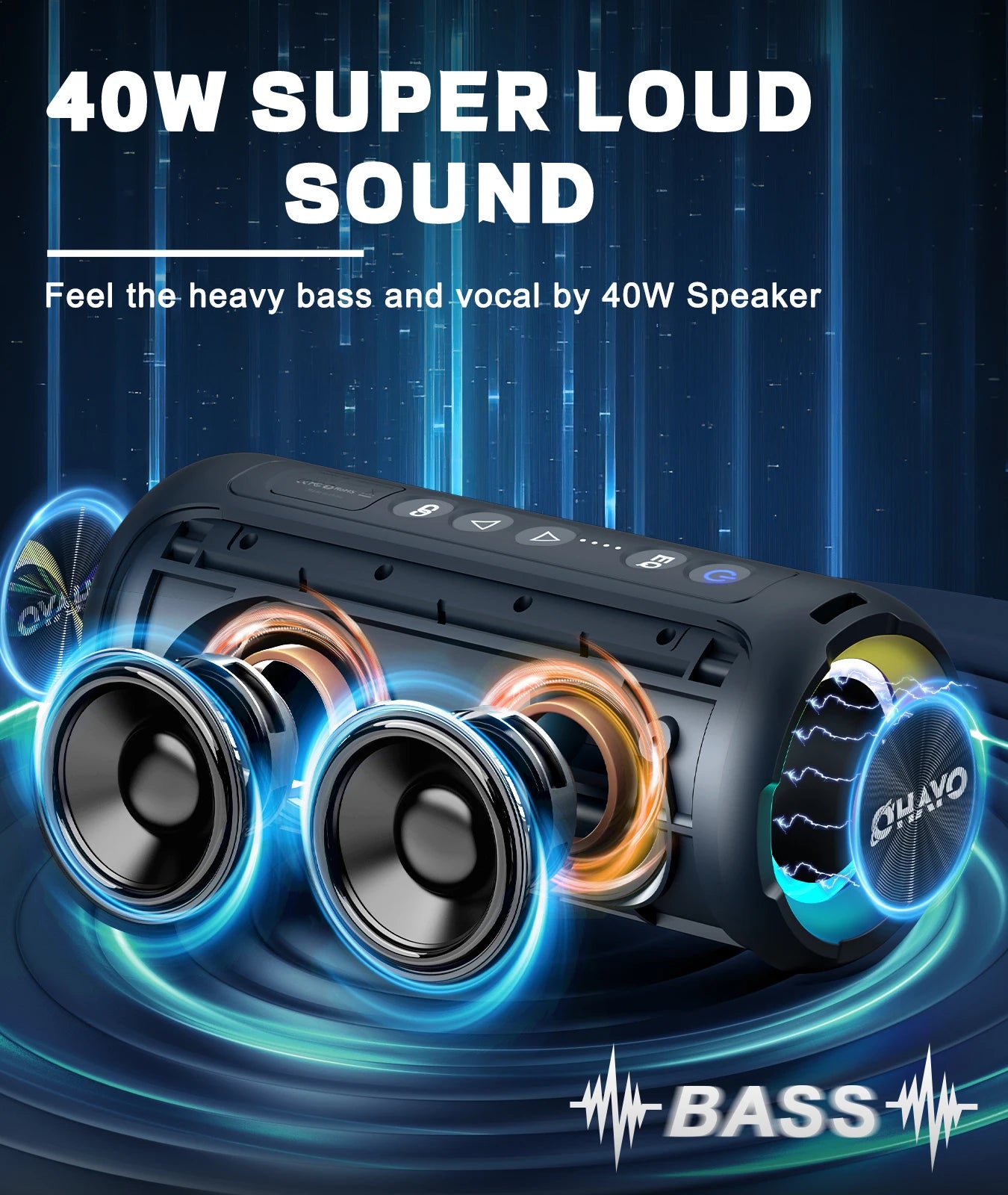 40W Portable Bluetooth Speaker 30Hrs IP7 Waterproof 2 Pack