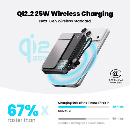 25W Wireless Power Bank 10000mAh Type-C MagSafe Black