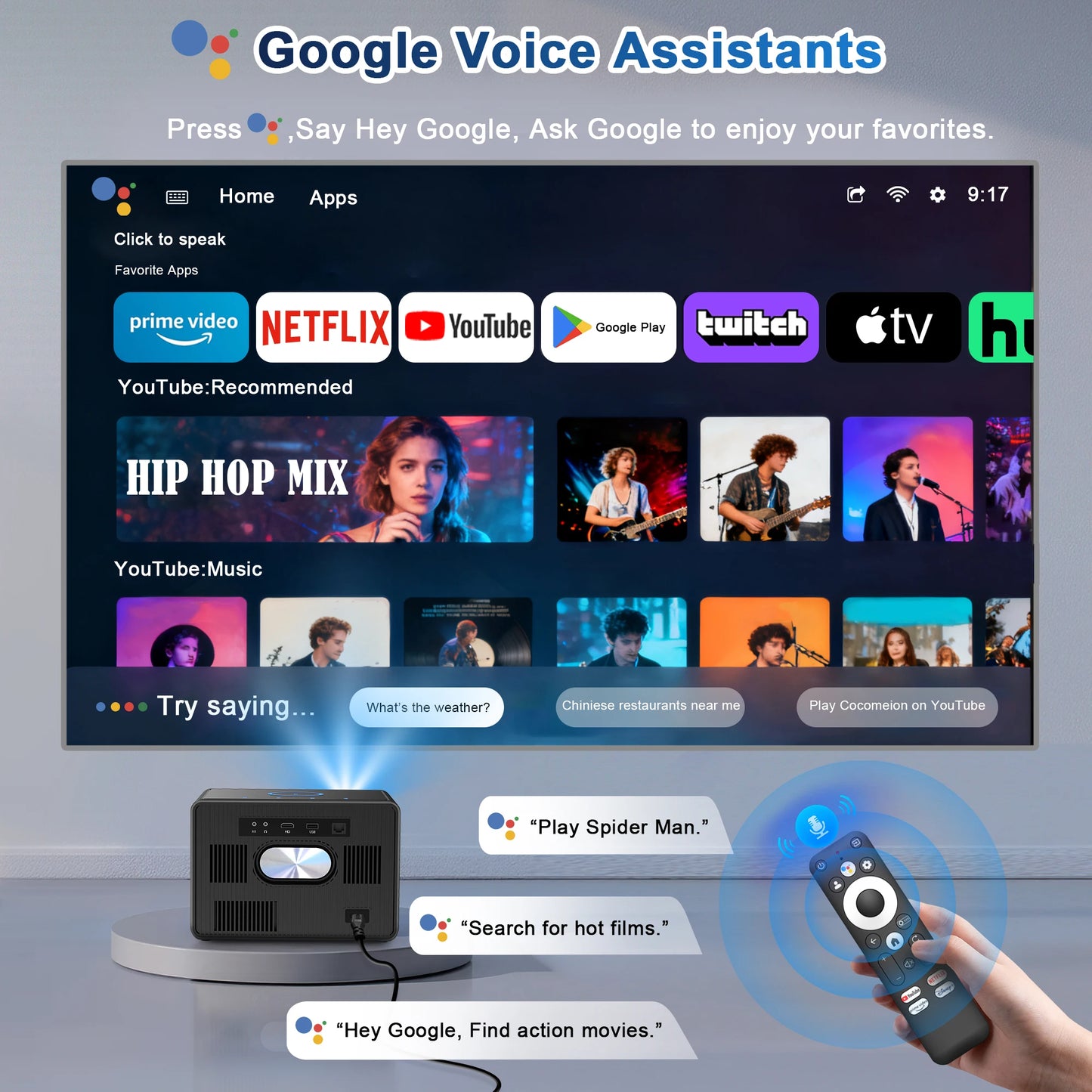 Smart Home Theater Projector 4K AutoFocus Netflix Ready
