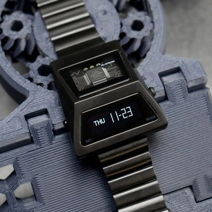 Men’s Black OLED Digital Watch Futuristic Design