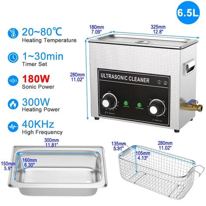 6.5L Ultrasonic Cleaner with 180W Power for Professional Use