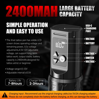 Wireless Tattoo Pen LCD Battery Adjustable 7 Stroke