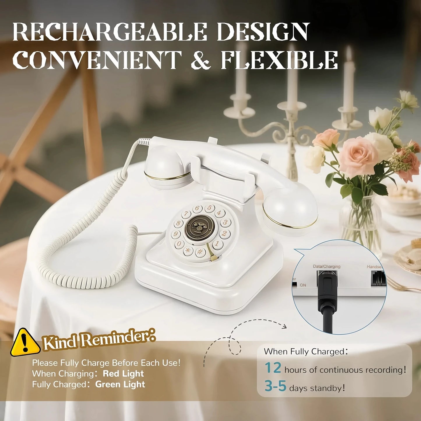 White Vintage Audio Guestbook Phone for Parties and Events