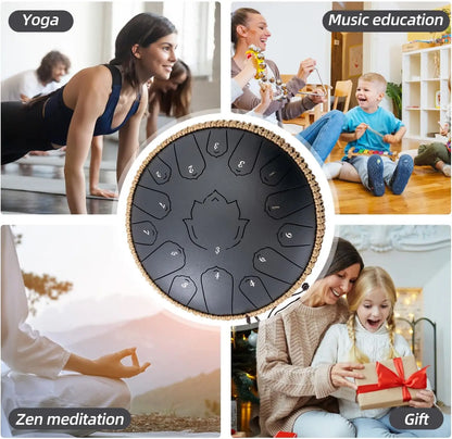 Handpan Style Black Steel Tongue Drum 13 Inch 15 Note