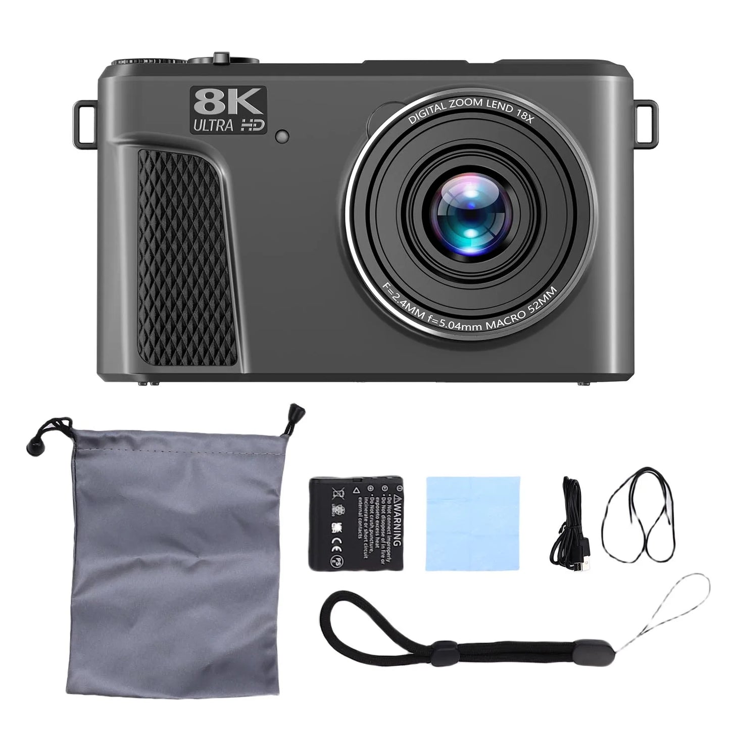 8K Digital Camera Black WiFi 18x Zoom Autofocus