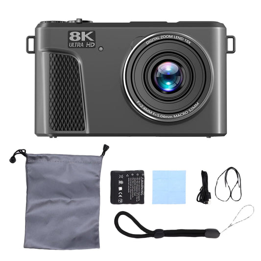 8K Digital Camera Black WiFi 18x Zoom Autofocus