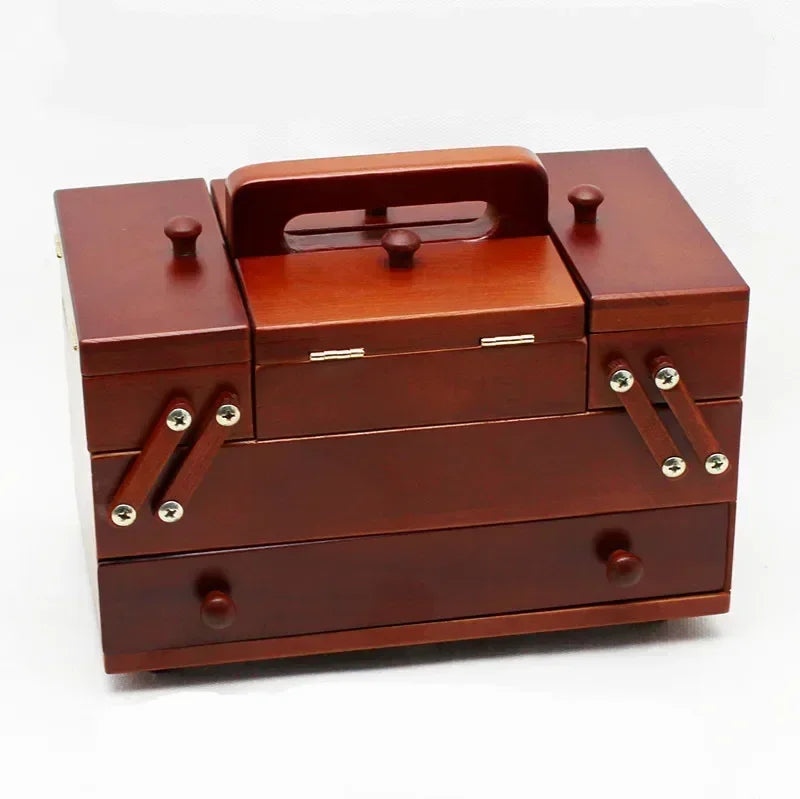 Natural Wood Sewing Box with Sewing Accessories