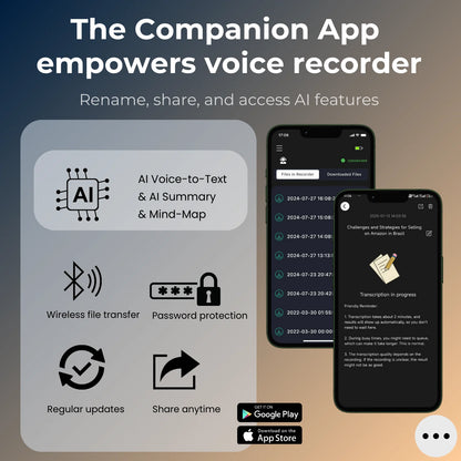 Portable AI Voice Recorder with Speech to Text 64GB White