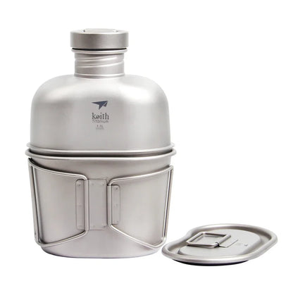 Titanium Camping Mess Kit with Water Bottle Ultralight Outdoor Set