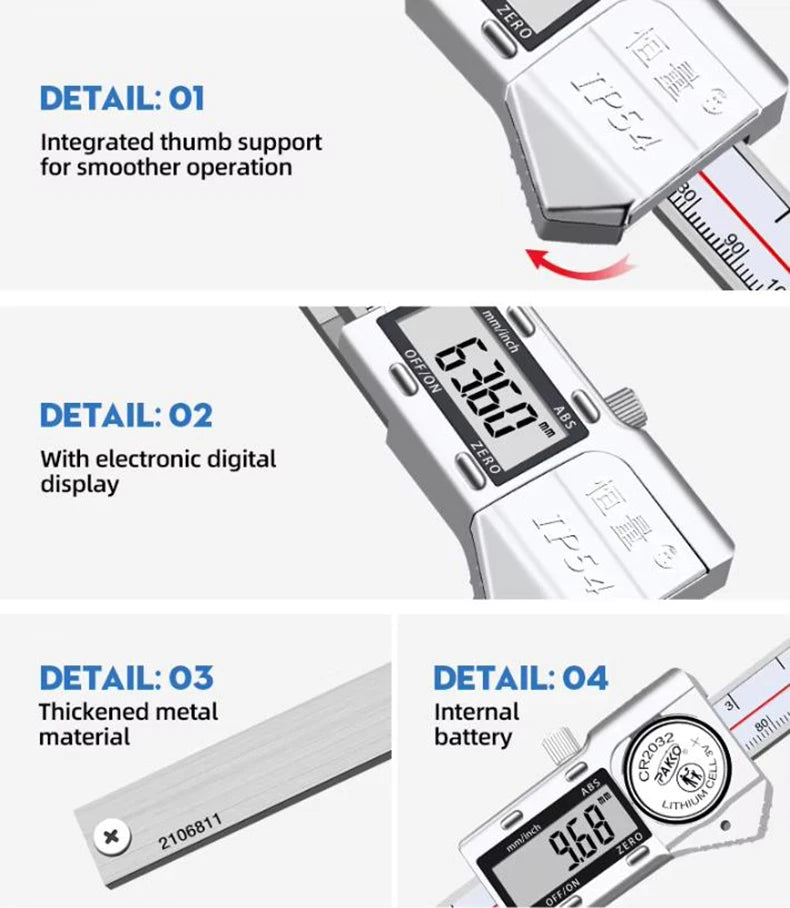 IP54 Stainless Steel Digital Caliper 8-200mm Precision Tool