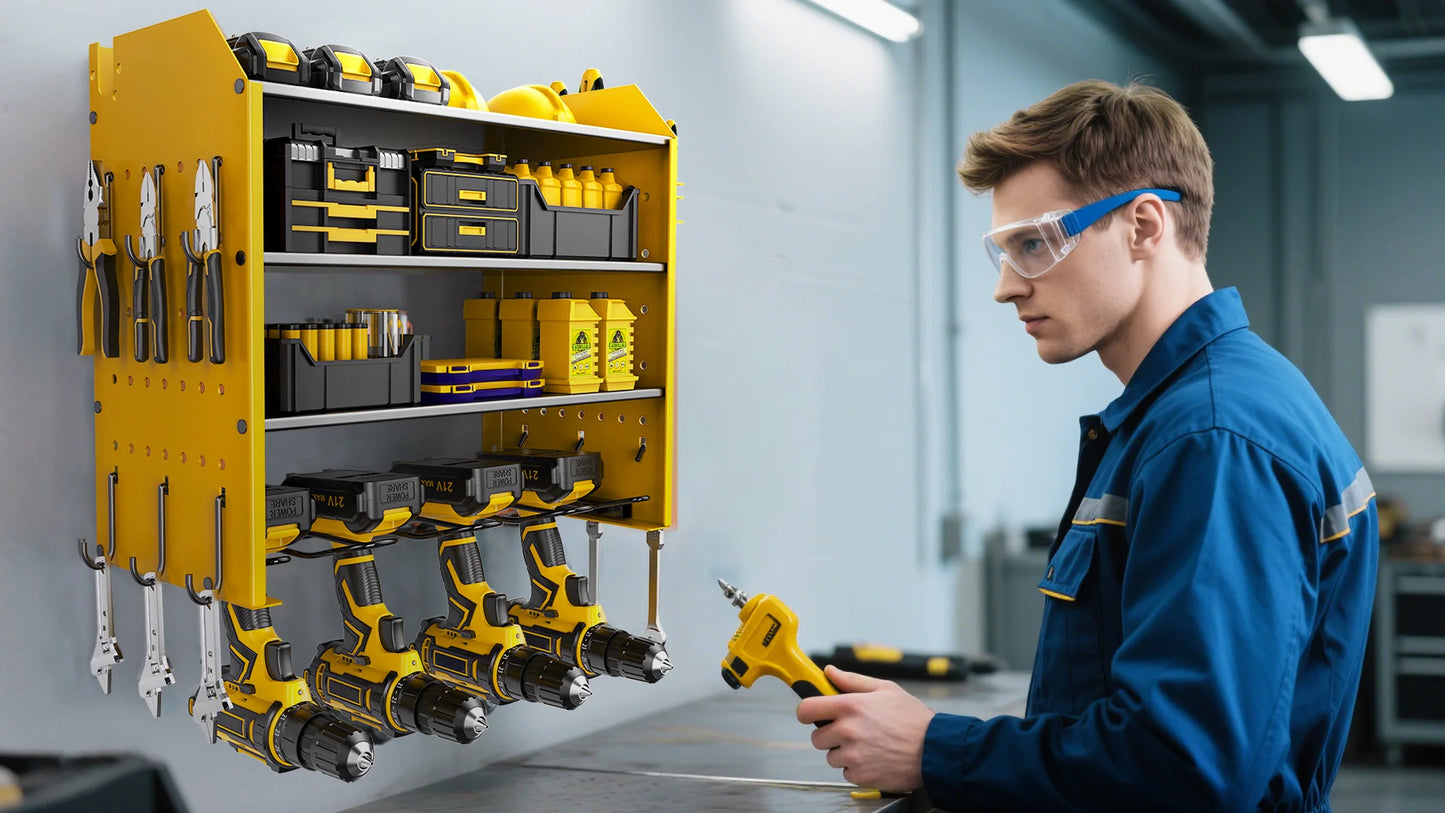 Heavy Duty Power Tool Wall Organizer Rack with Hooks