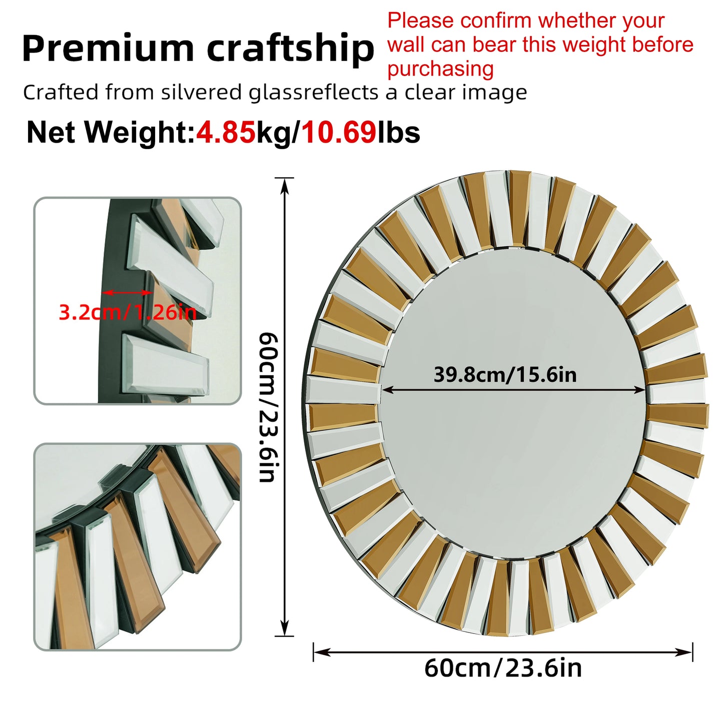 60cm Round Starburst Decorative Wall Mirror Gold Accent