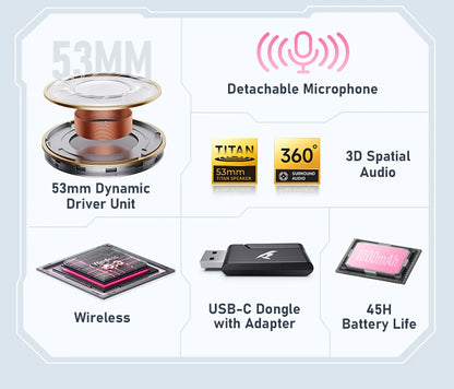 Pink Over Ear Bluetooth Gaming Headset with Mic