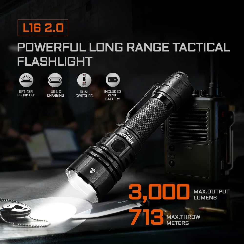 3000LM Tactical Flashlight 713m Long Range Black 6500K