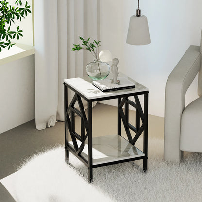 Modern White Marble Side Table with Durable Black Frame